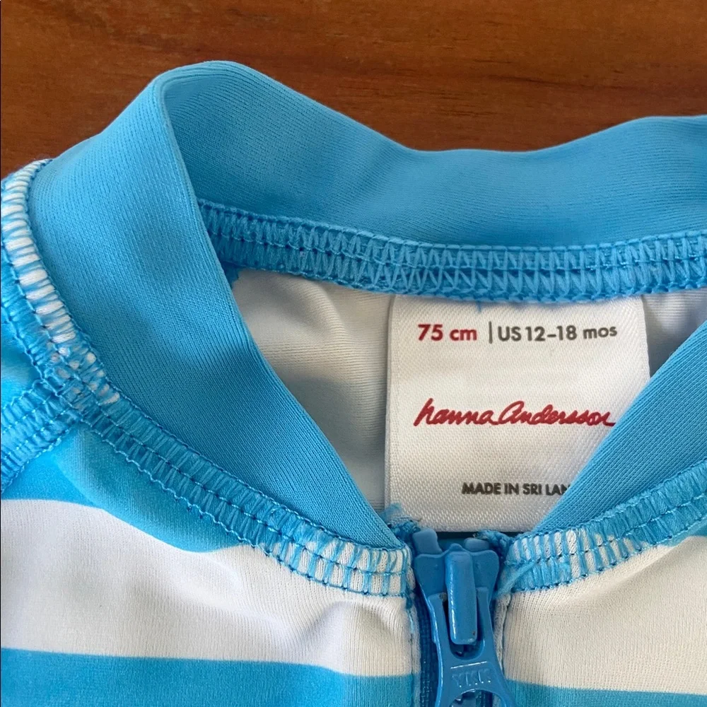 Hanna Andersson Blue and White Striped Kids Rash Guard One-Piece
